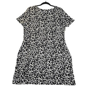 Ellen Tracy Womens‎ Large T Shirt Dress Black Gray Stretch Pockets Leopard Print